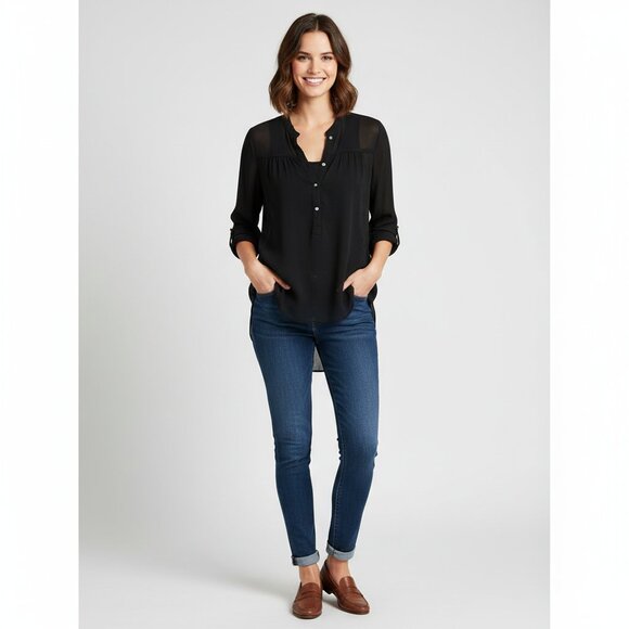 Aritzia Wilfred Blouse Half Button Front Long Sleeve Sheer Black Size XS - Picture 1 of 13